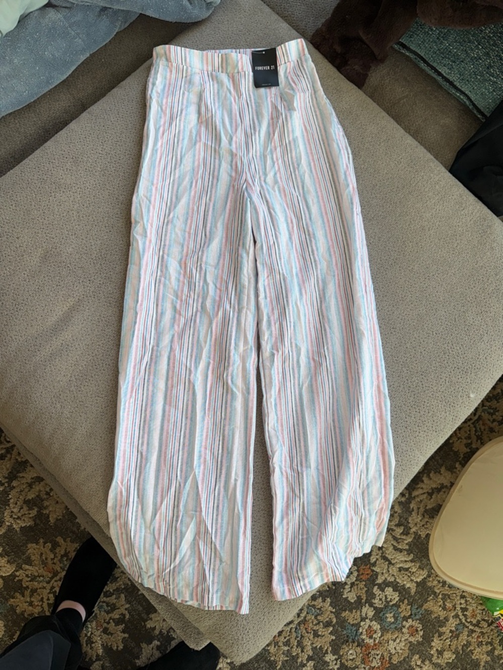 Forever 21 White Pants with Pastel Pink, Blue & Orange Stripes